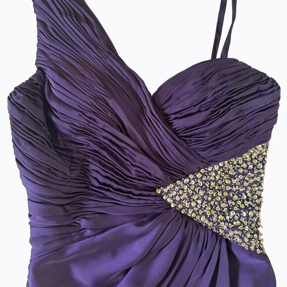 Vintage Babydoll Purple Dress XS/S Asymmetrical Ruched Bodice 90s Y2K Whimsigoth - Picture 5 of 12